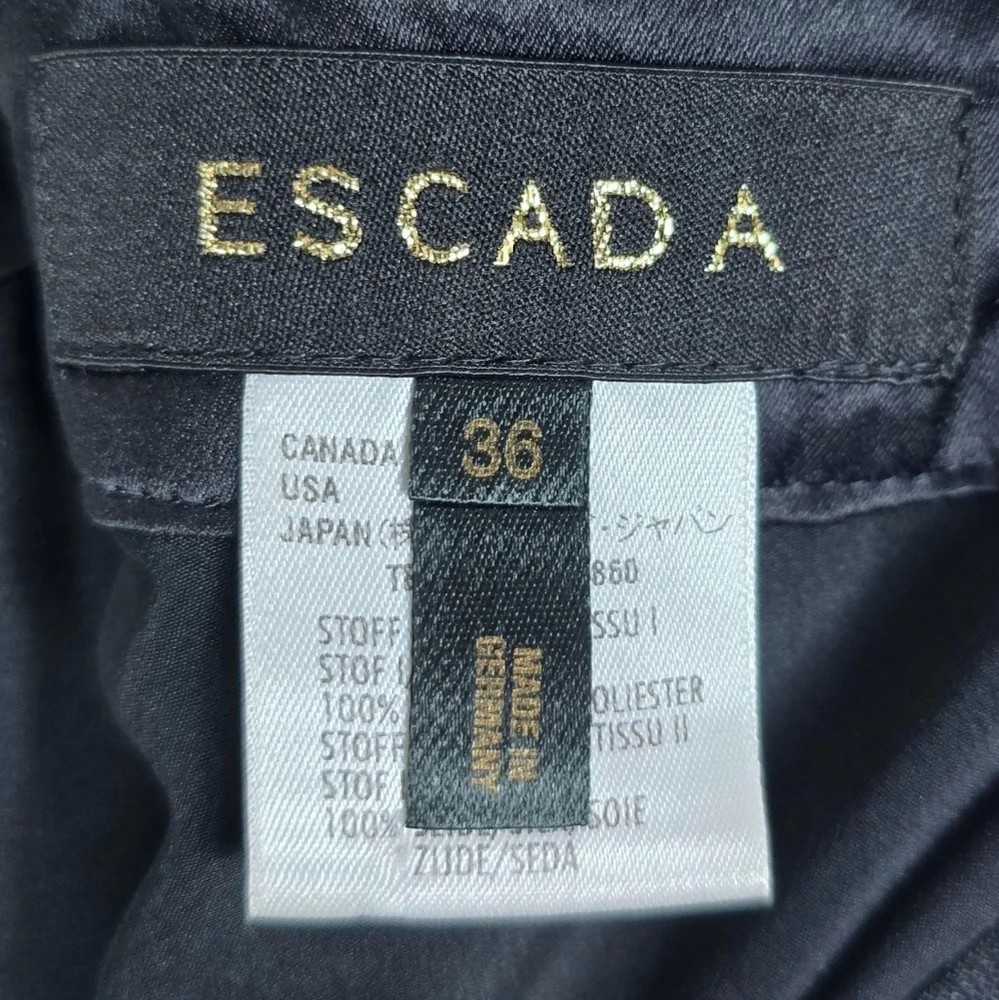 Vintage Escada Pleated Lace Skirt Scalloped Hem US 6 Black